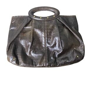Ann Taylor Loft Faux Croc Embossed Tote Bag Brown Rounded Handle‎ Stud Accents